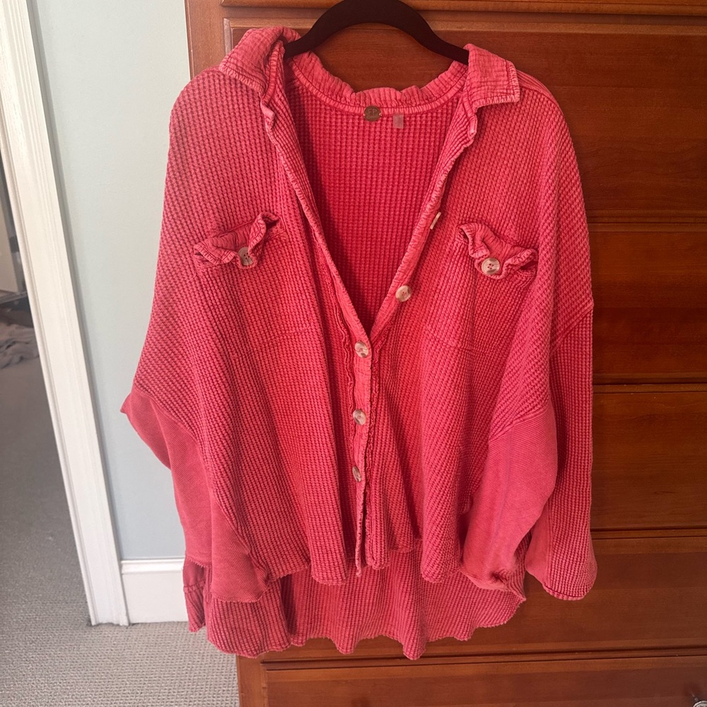Free People Pink Button-Up Sweater